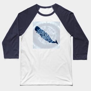 Whale Mandala tie dye indigo blue Baseball T-Shirt